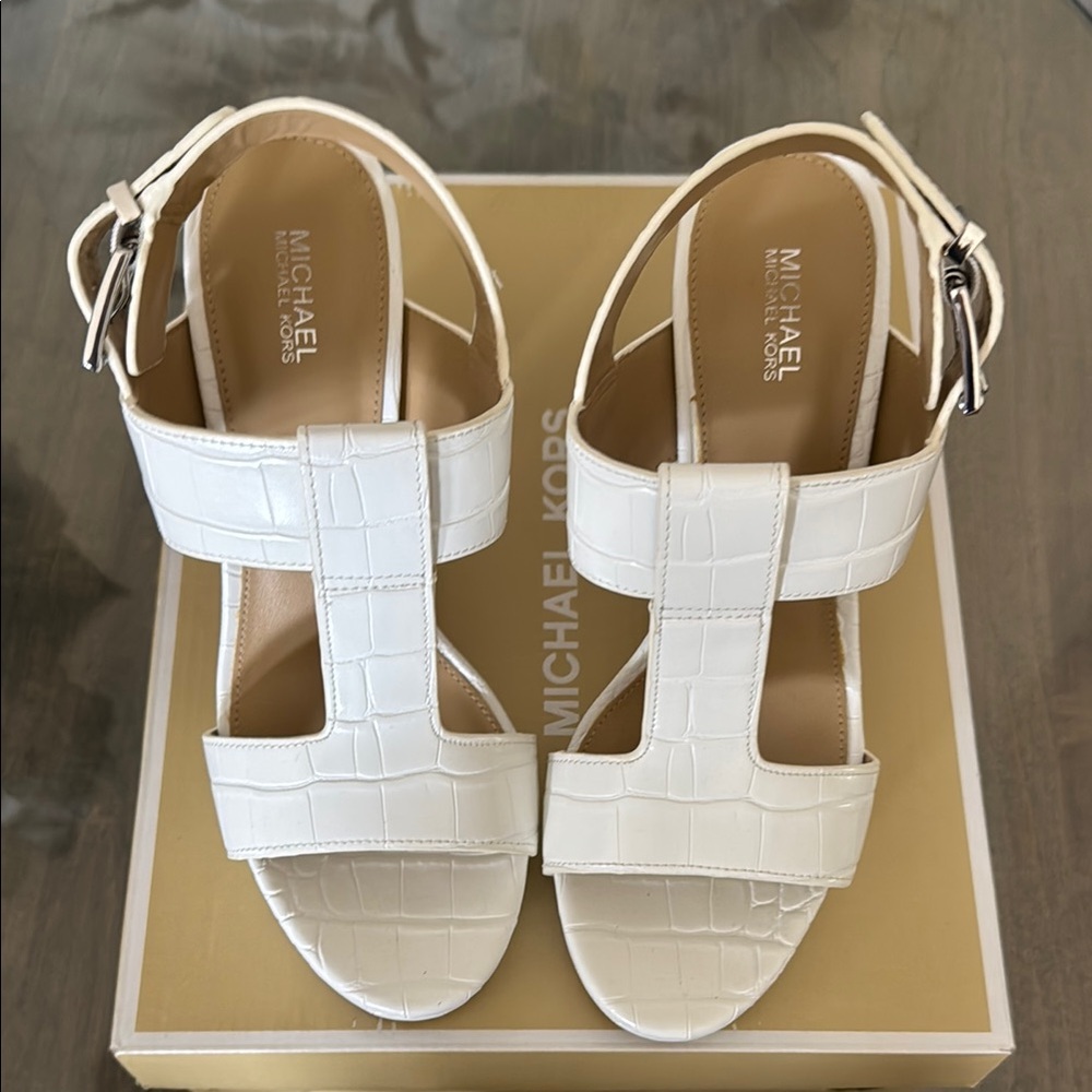 Michael Kors White Heels with T-Strap Design - Picture 3 of 7
